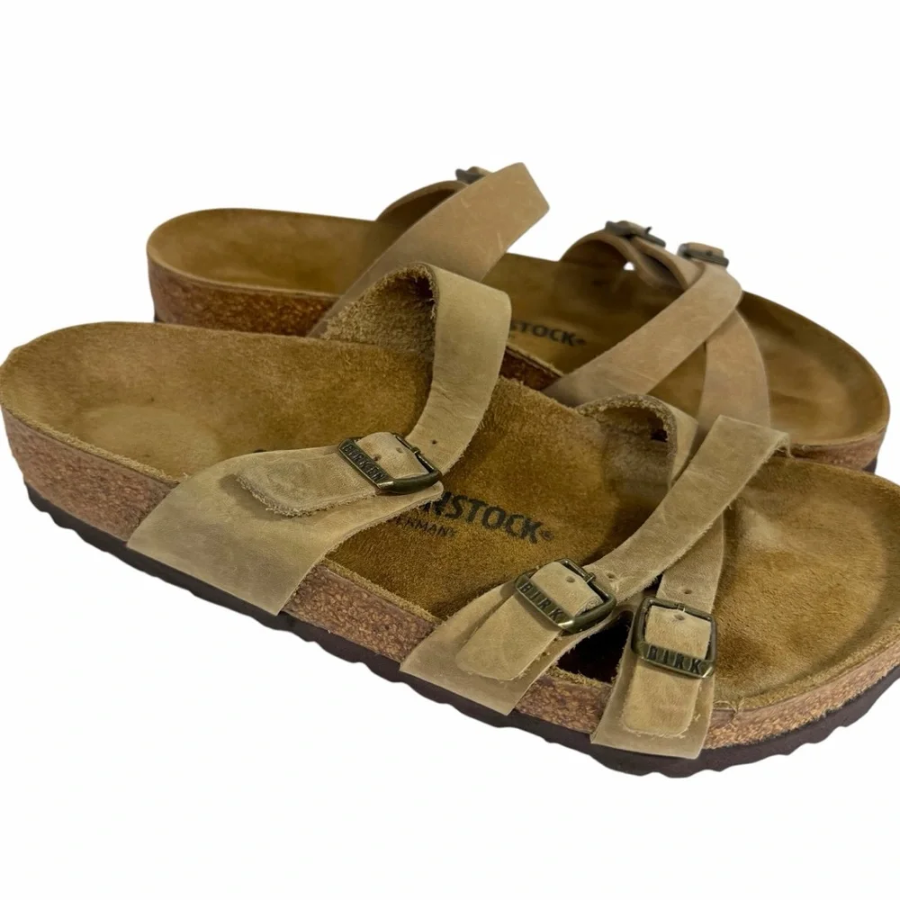 Birkenstock Tan Leather Franca Slide Sandals Size 39 - Picture 4 of 9